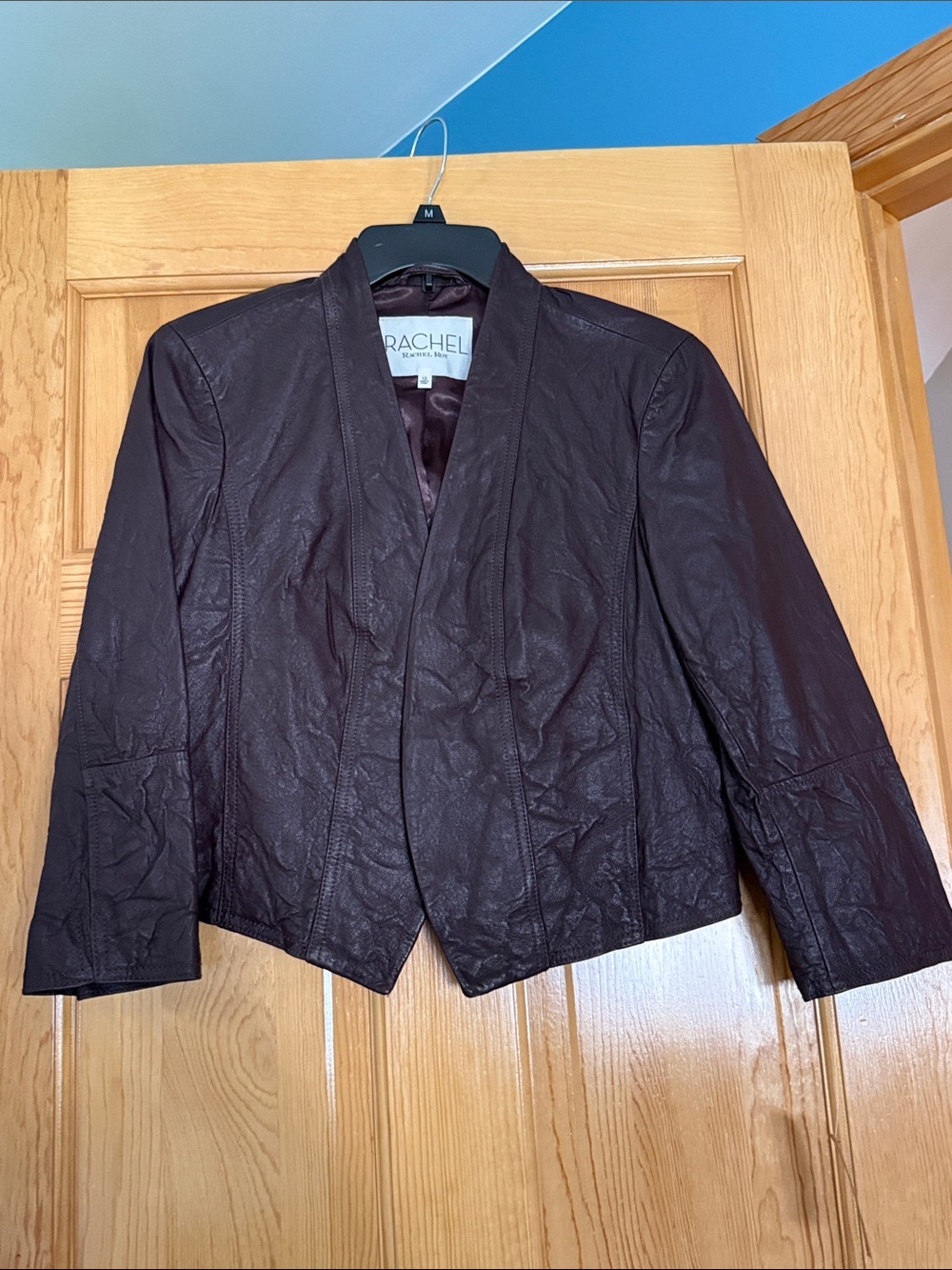 RACHEL Rachel Roy Dark Brown Cropped Open-Front Leather Jacket